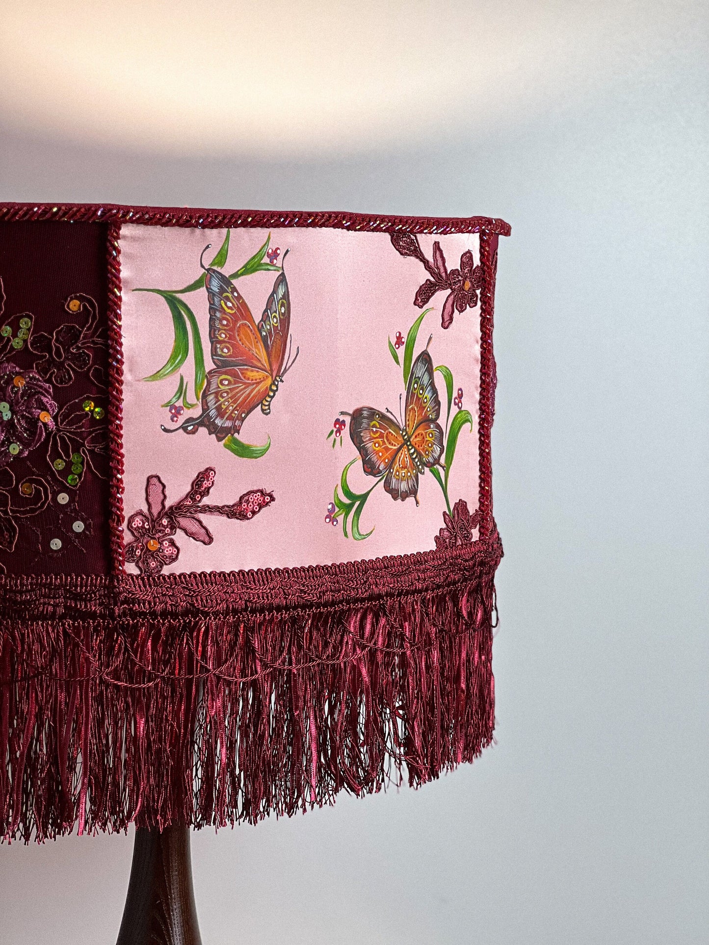 Designer Burgundy Lampshade - Handmade for Large, Romantic, and Deco Lighting. 1805