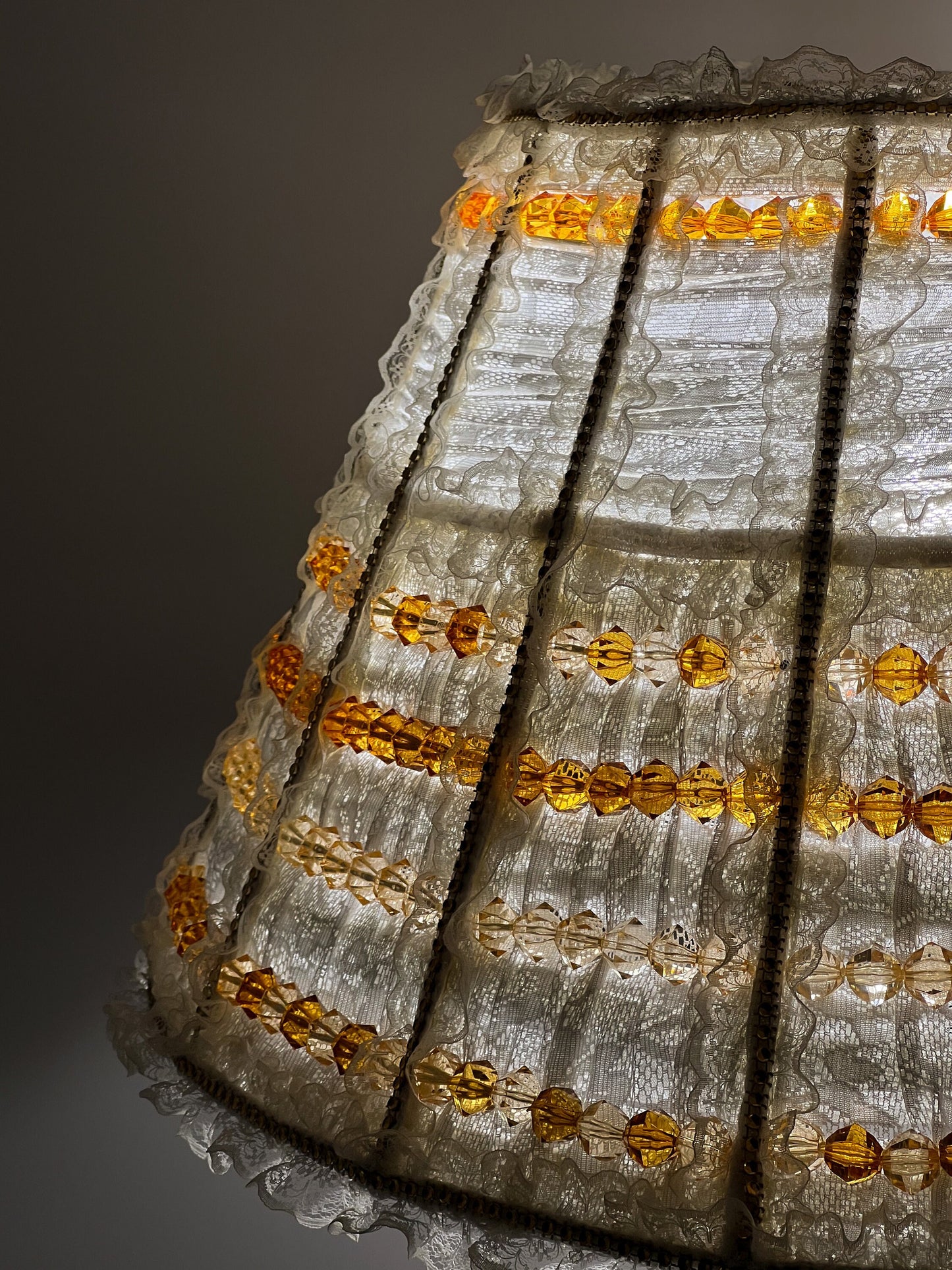 Lampshade. French Milk-Colored Guipure Lampshade with Lace Ribbon