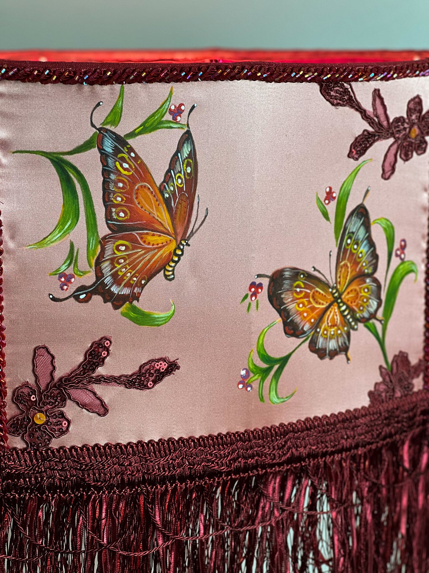 Designer Burgundy Lampshade - Handmade for Large, Romantic, and Deco Lighting. 1805