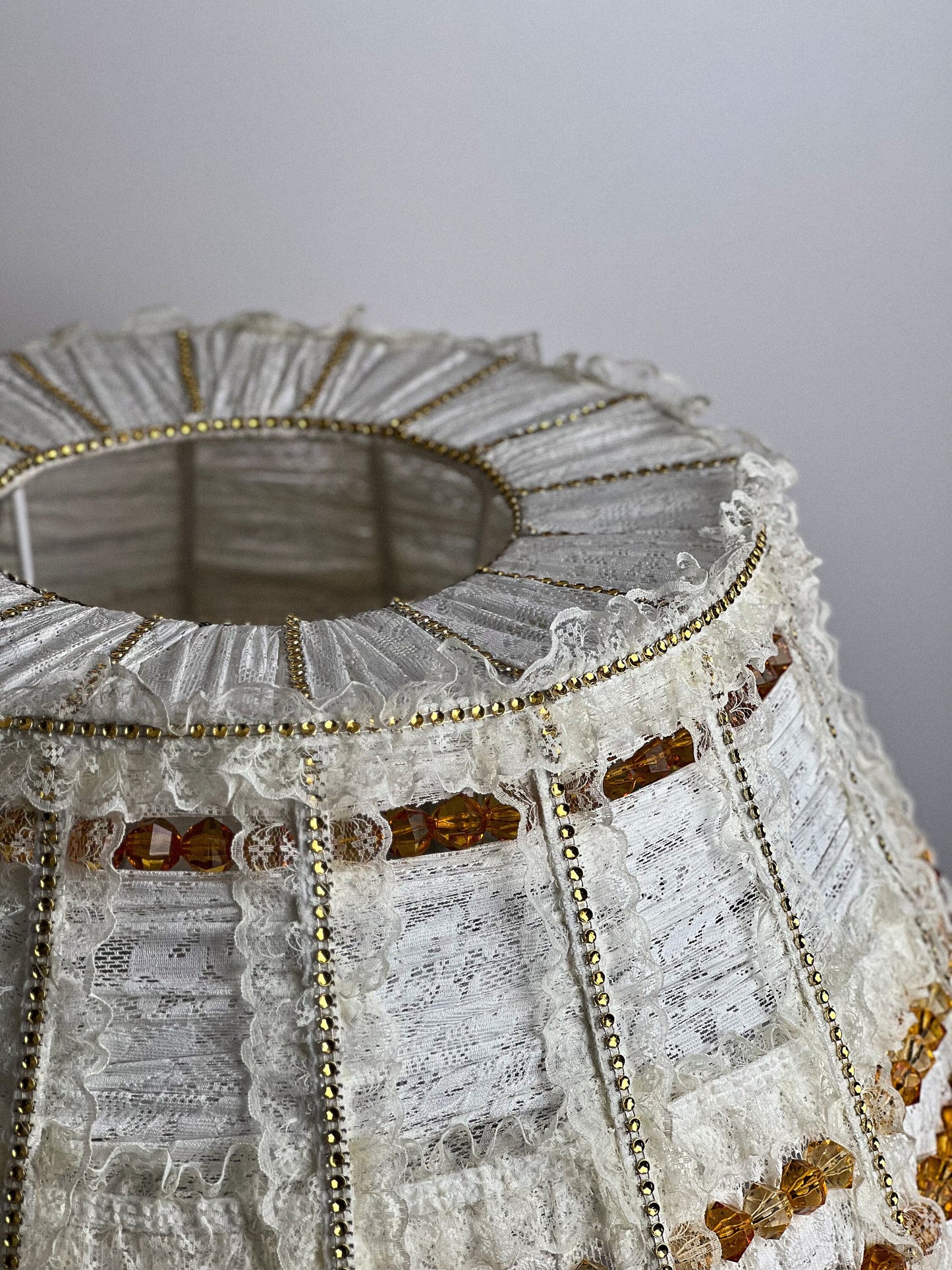 Lampshade. French Milk-Colored Guipure Lampshade with Lace Ribbon