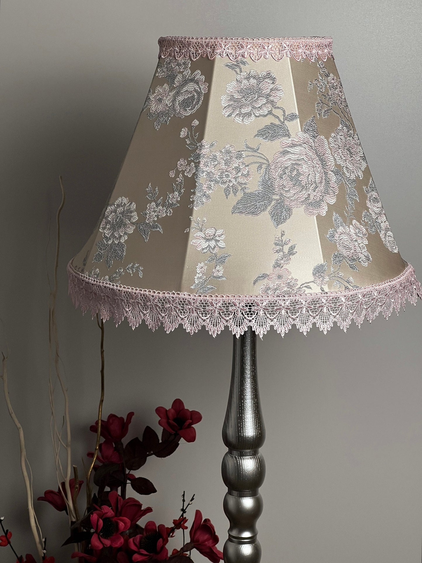 Lampshade, floral lampshade, pink lampshade, handmade fabric lampshade. 1113