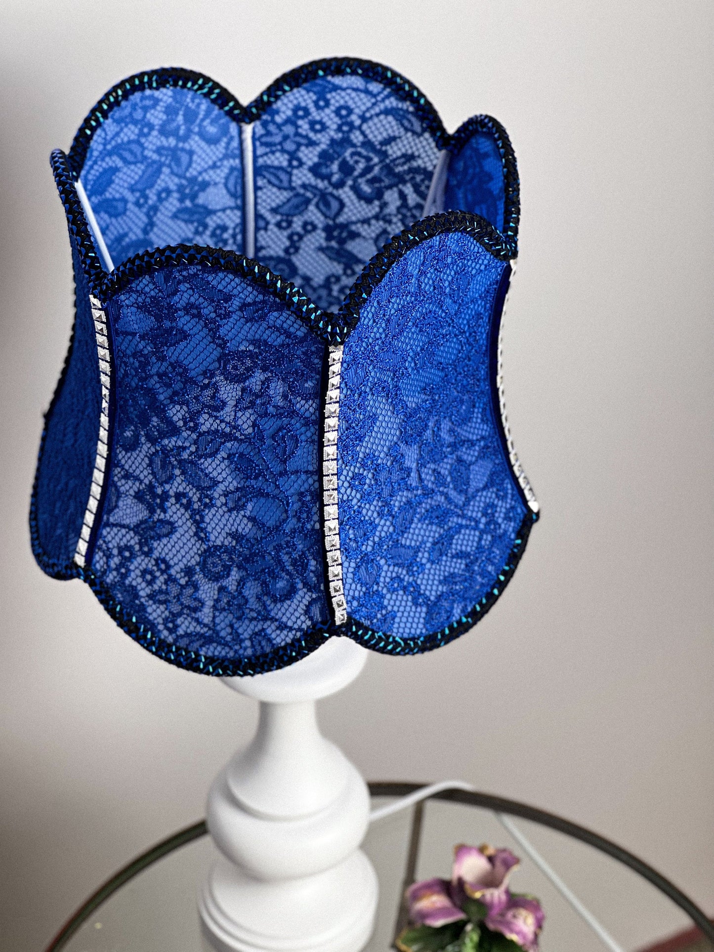 Table lamp. Blue table lamp with a handmade shade.