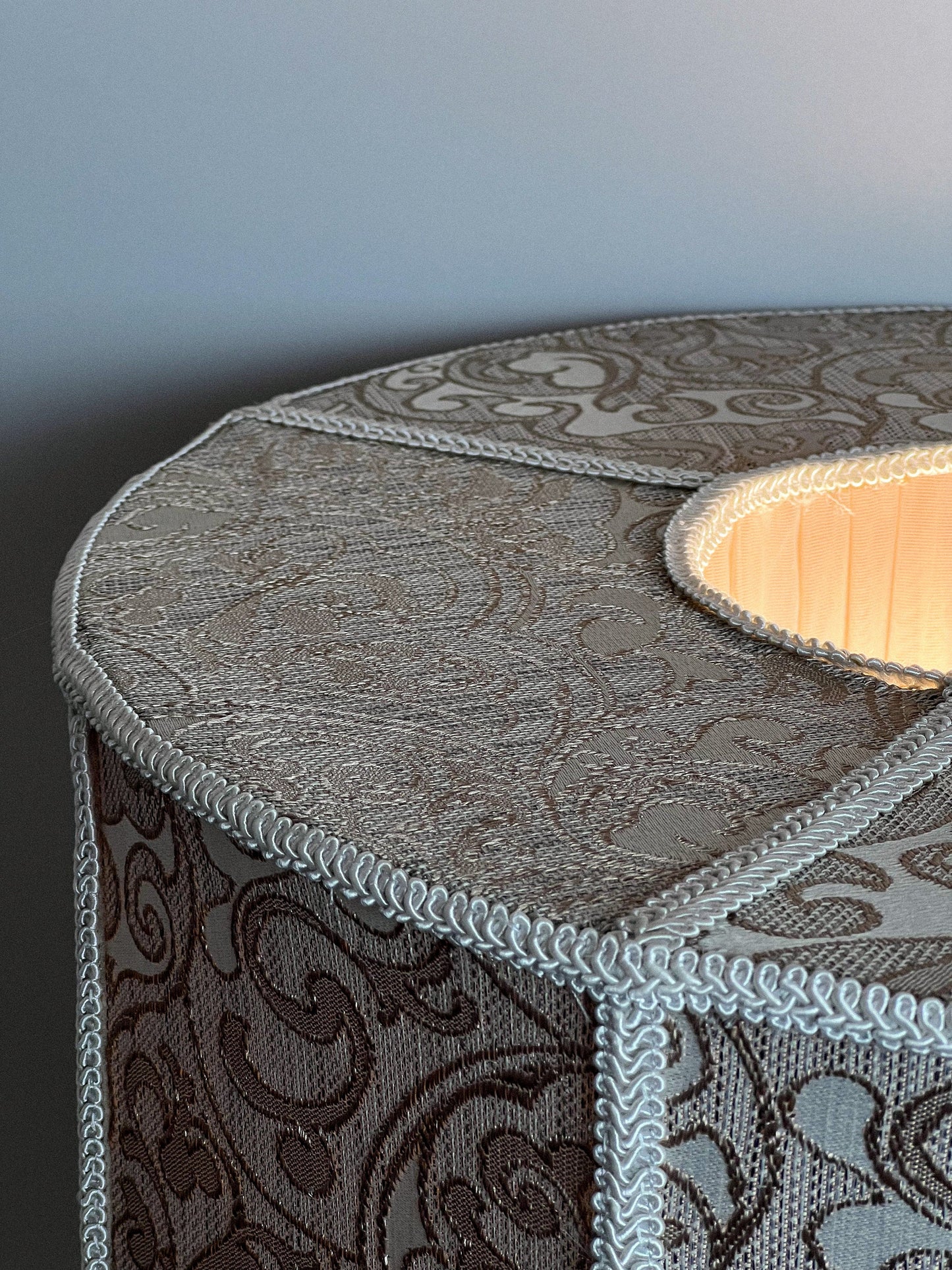 Handmade Fringe Drum Lampshade with Vintage Pattern - Large Deco Shade 6902