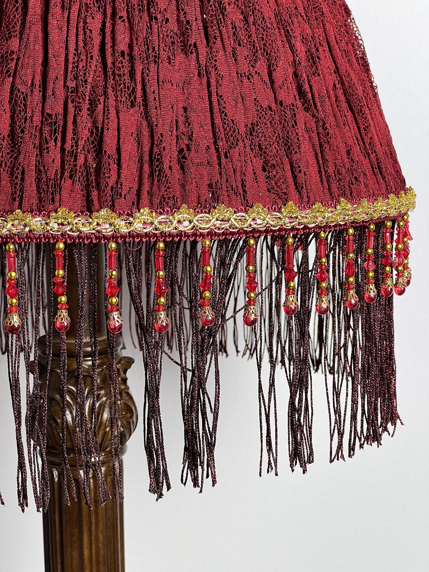 French Country Red Floral Fringe Lampshade. 3105