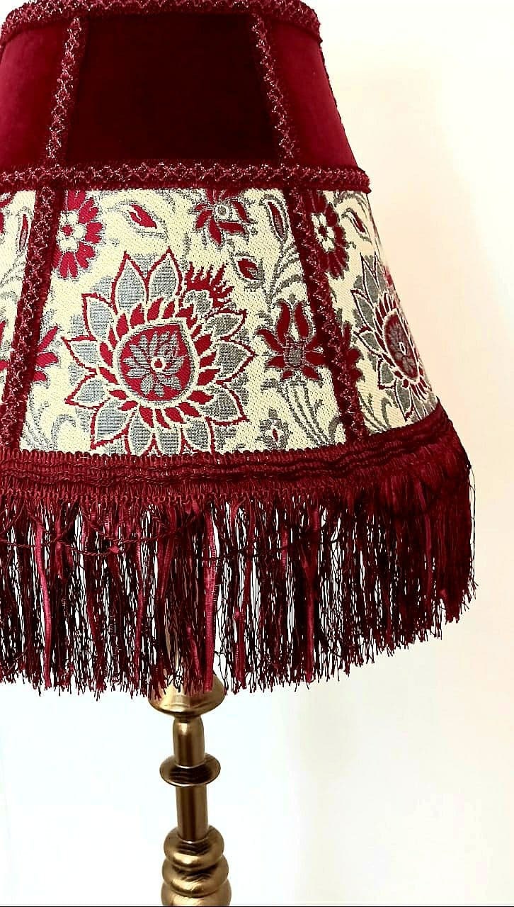 Lampshade red, floral lampshade with fringe. 3104