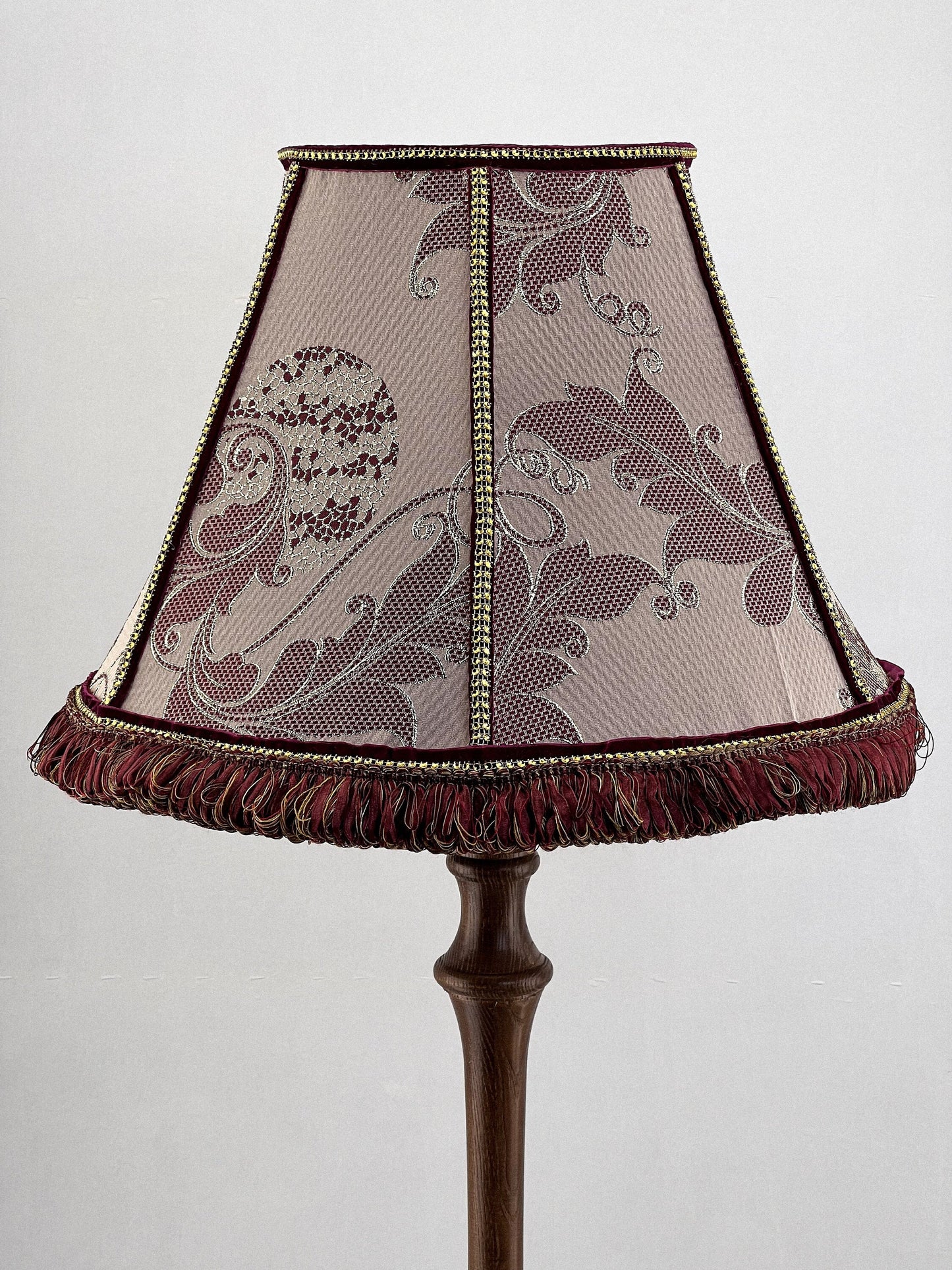 Victorian Lampshade with Pink Floral Fabric and Fringe