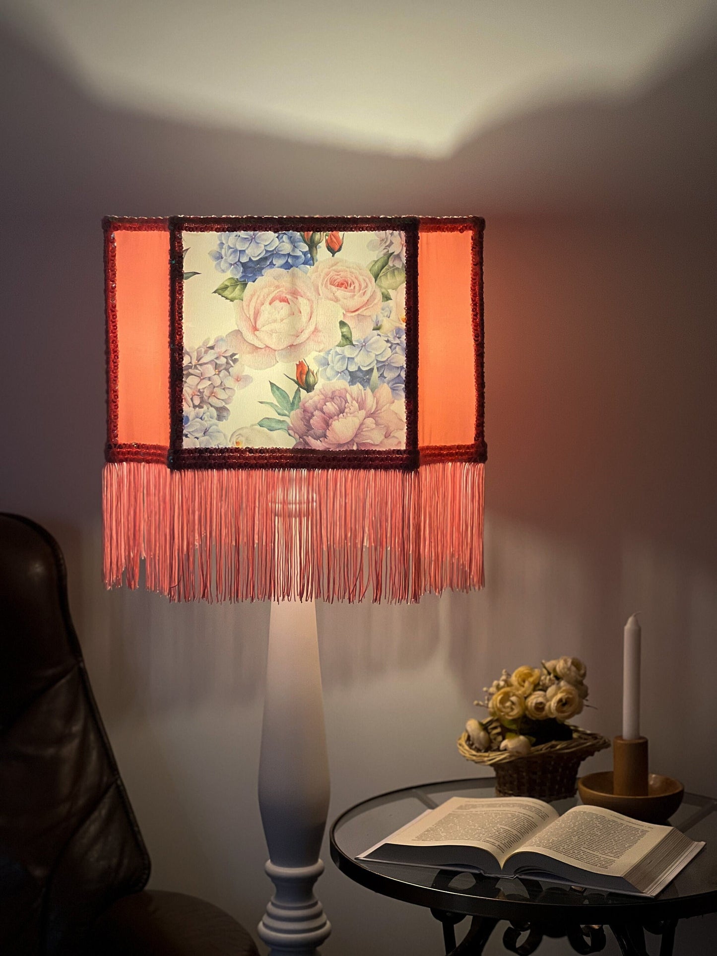 Lampshade, unique lampshades, designer pink flower lampshade. 2802