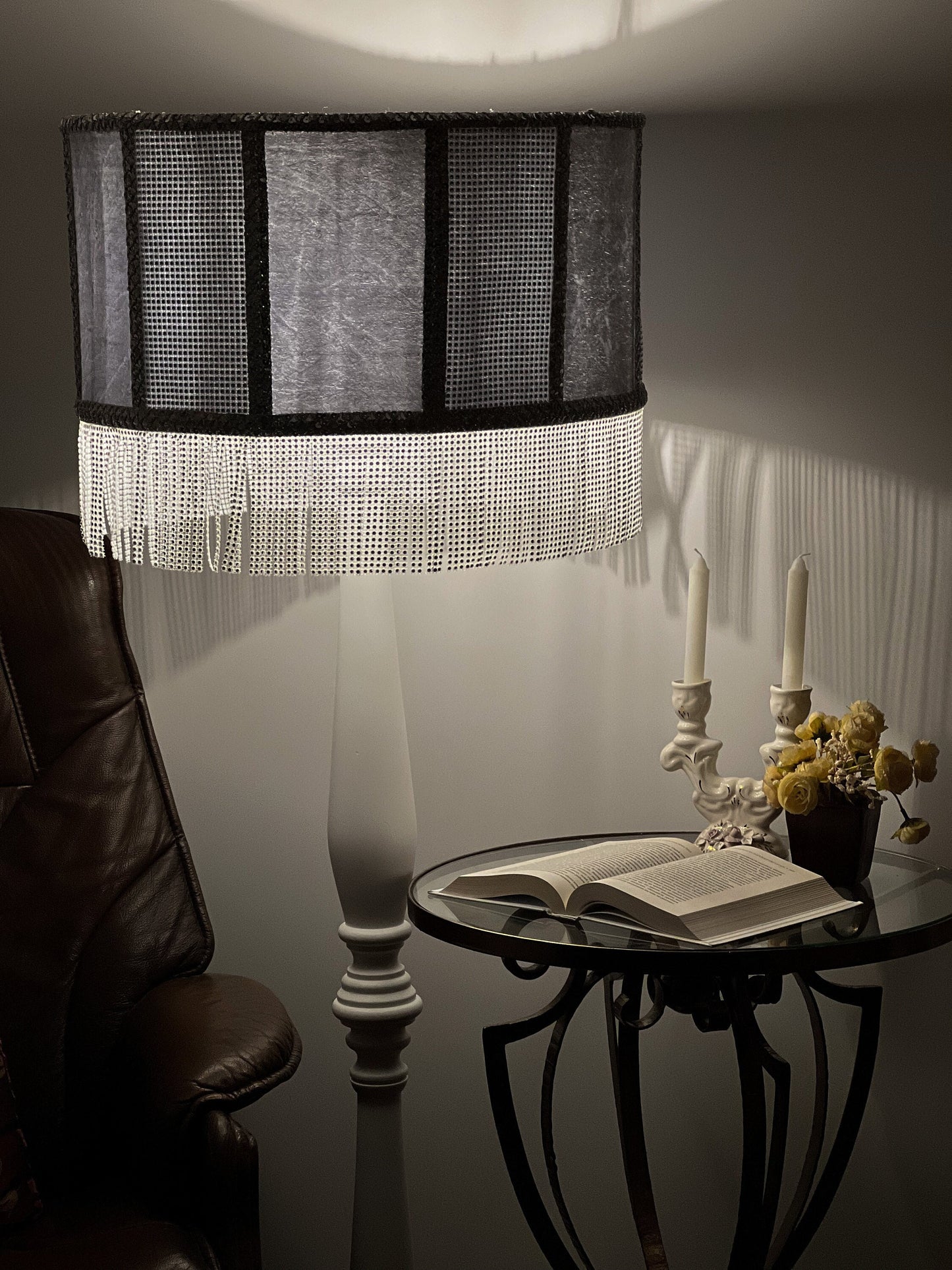 Art Deco Lampshade in Light Gray Velour. 580512