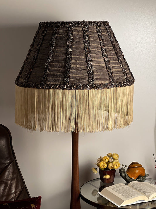 Handmade Victorian lampshade. Fabric lampshade with long fringe. 0906