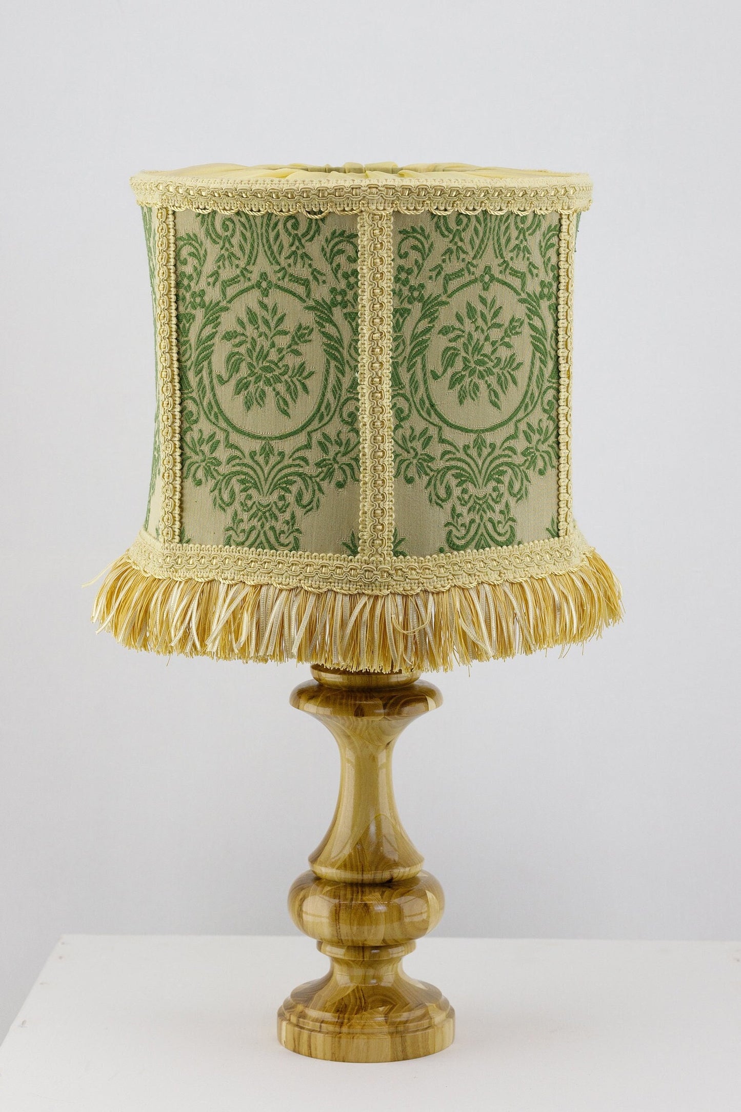 Beige and green handmade fabric lampshade 5901