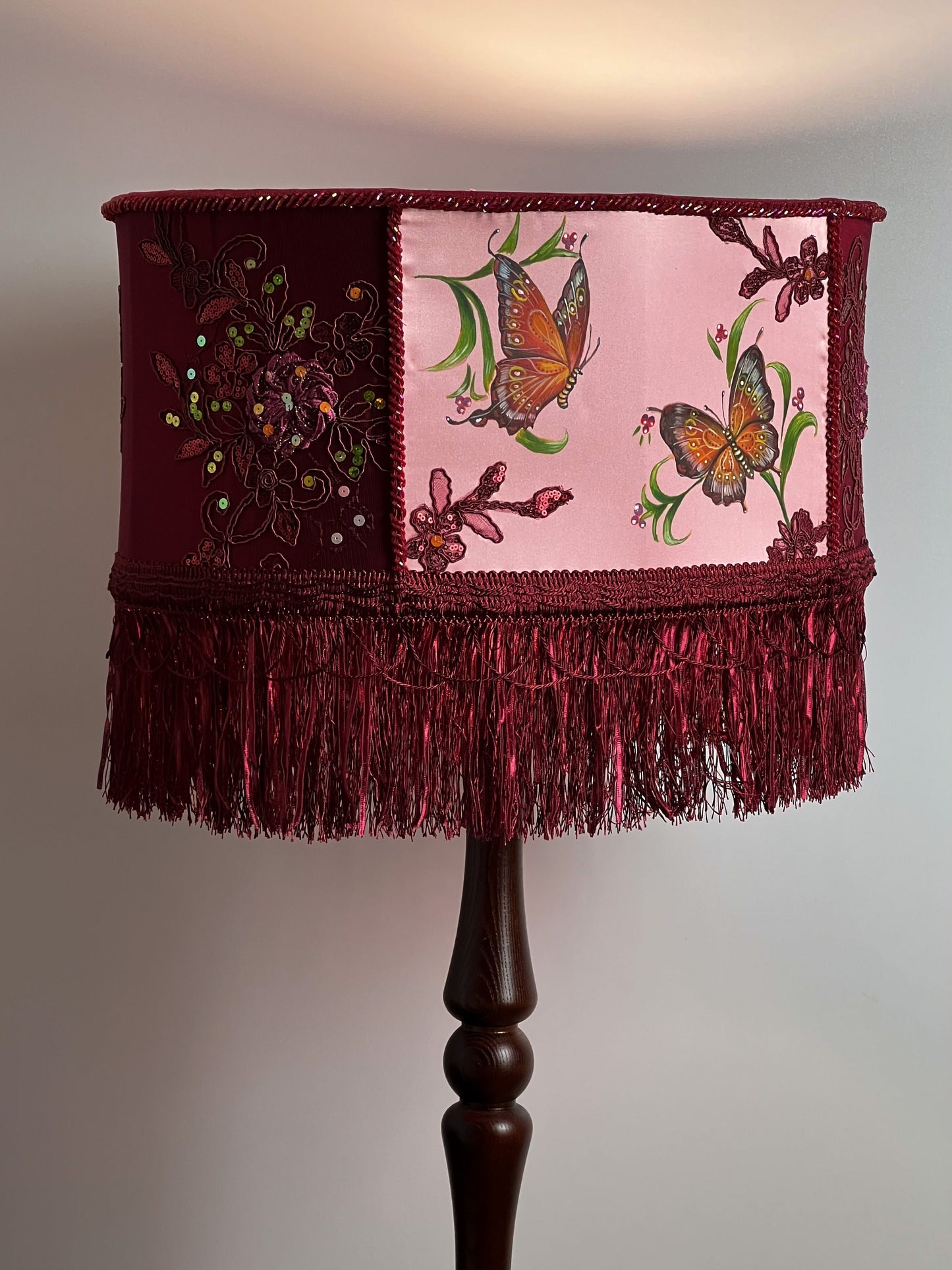 Designer Burgundy Lampshade - Handmade for Large, Romantic, and Deco Lighting. 1805
