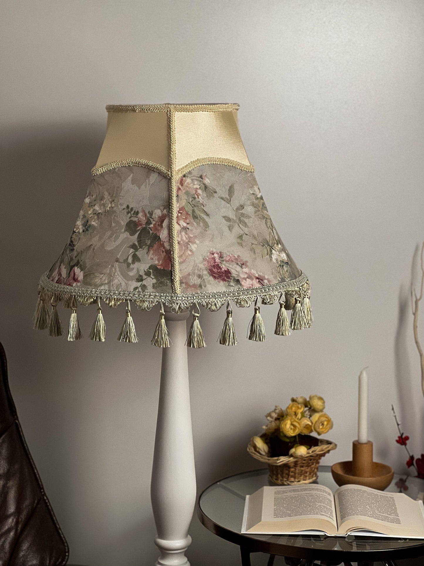 Luxury Floral Rose Fringed Lampshade for Floor Lamps. 3605