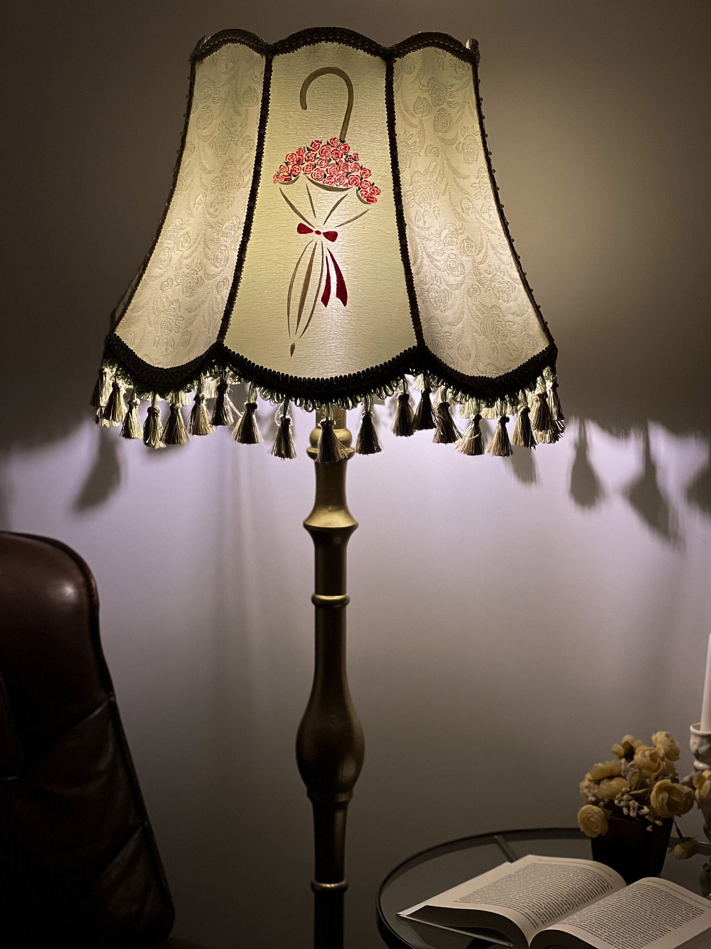 A lampshade, a unique lampshade. Vintage designer patterned lampshade, hand painted. 3705