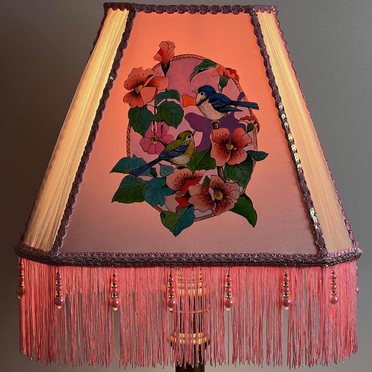 Lampshade, fabric lampshade, Enchanting Victorian Lampshade: Handcrafted with Bird. 3404