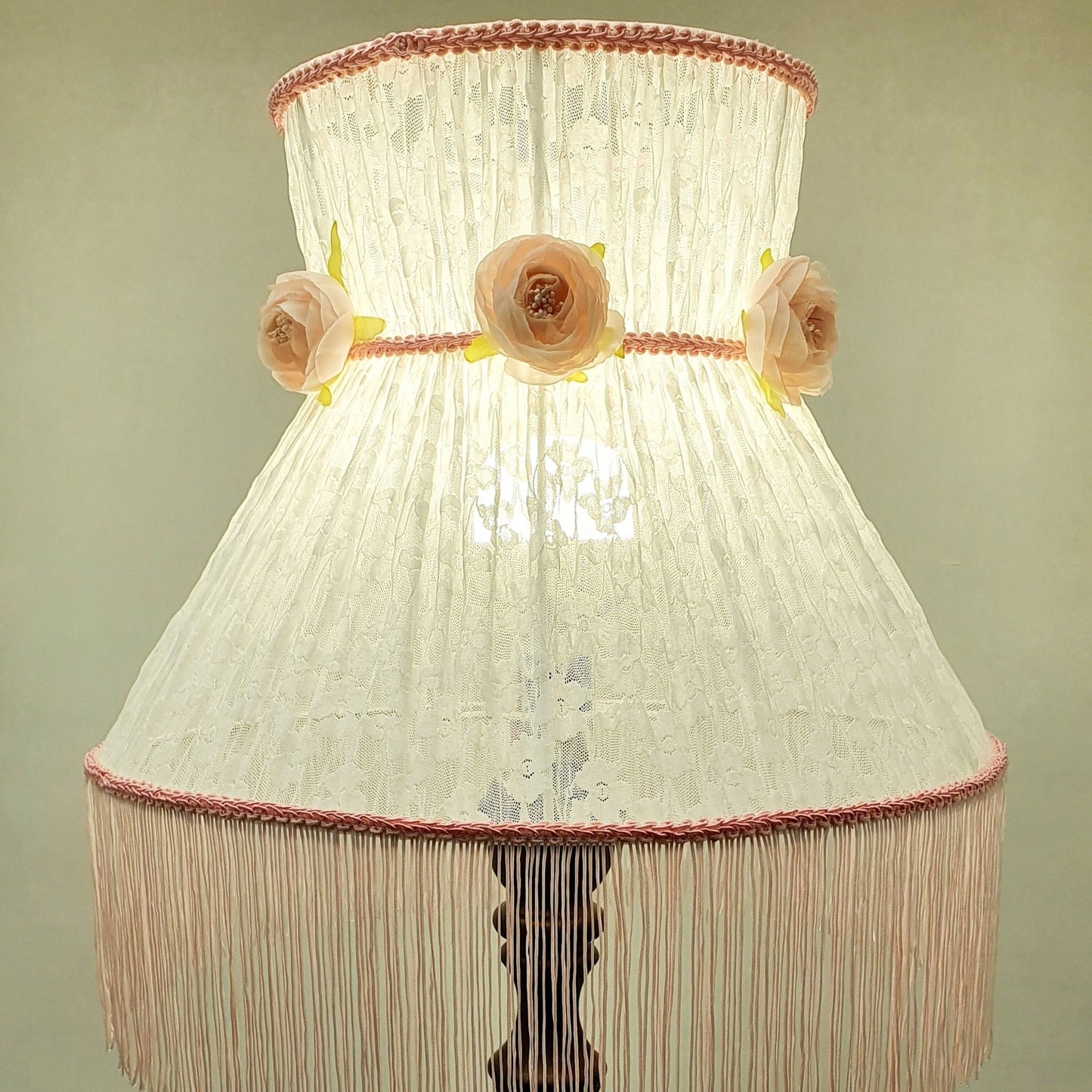 White guipure Victorian lampshade with rose