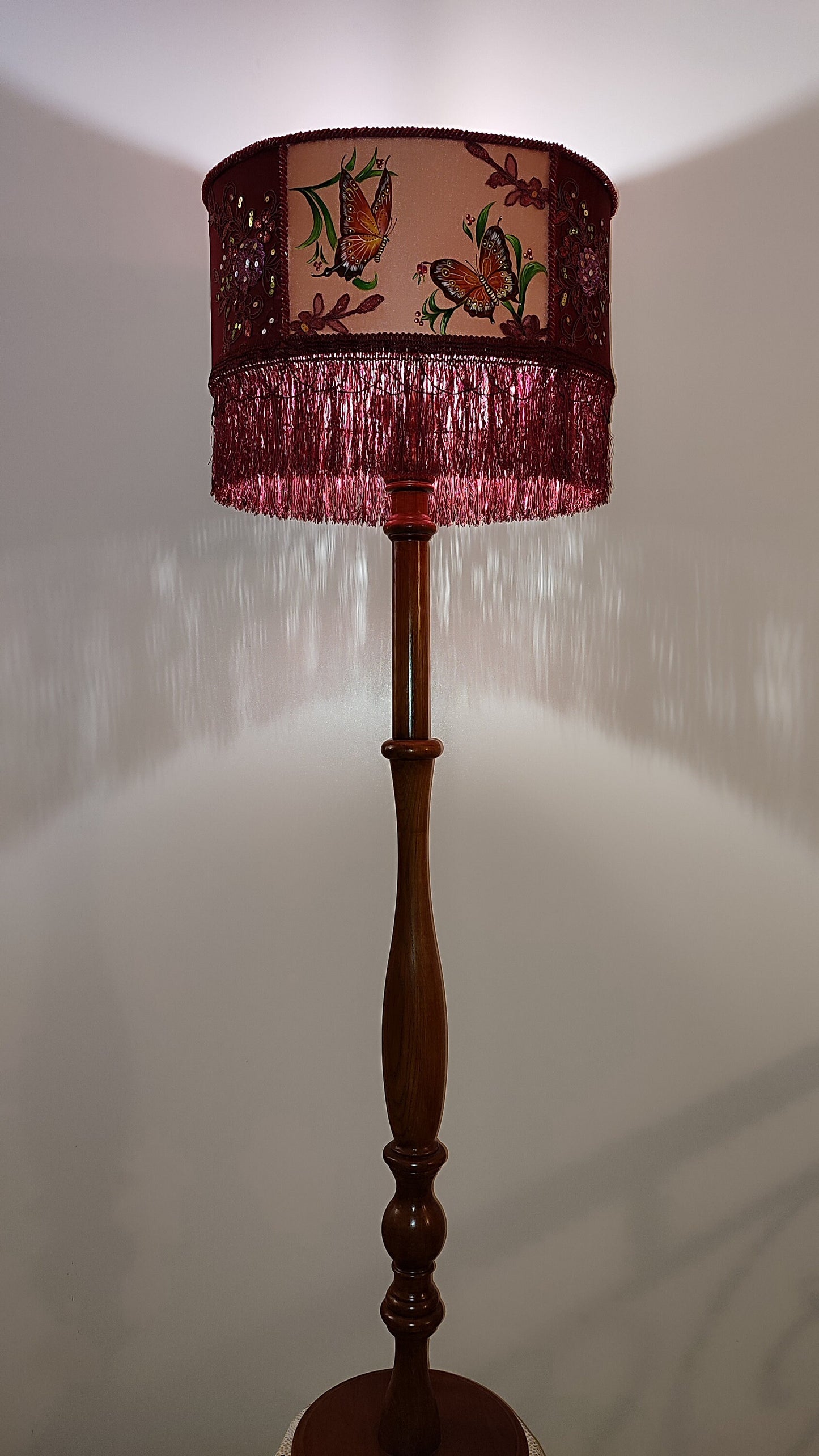 Unique lamp, floor lamp,handmade home lamp, art deco lamp, burgundy lampshade, Vintage Decor, Rustic Lamp. 1805
