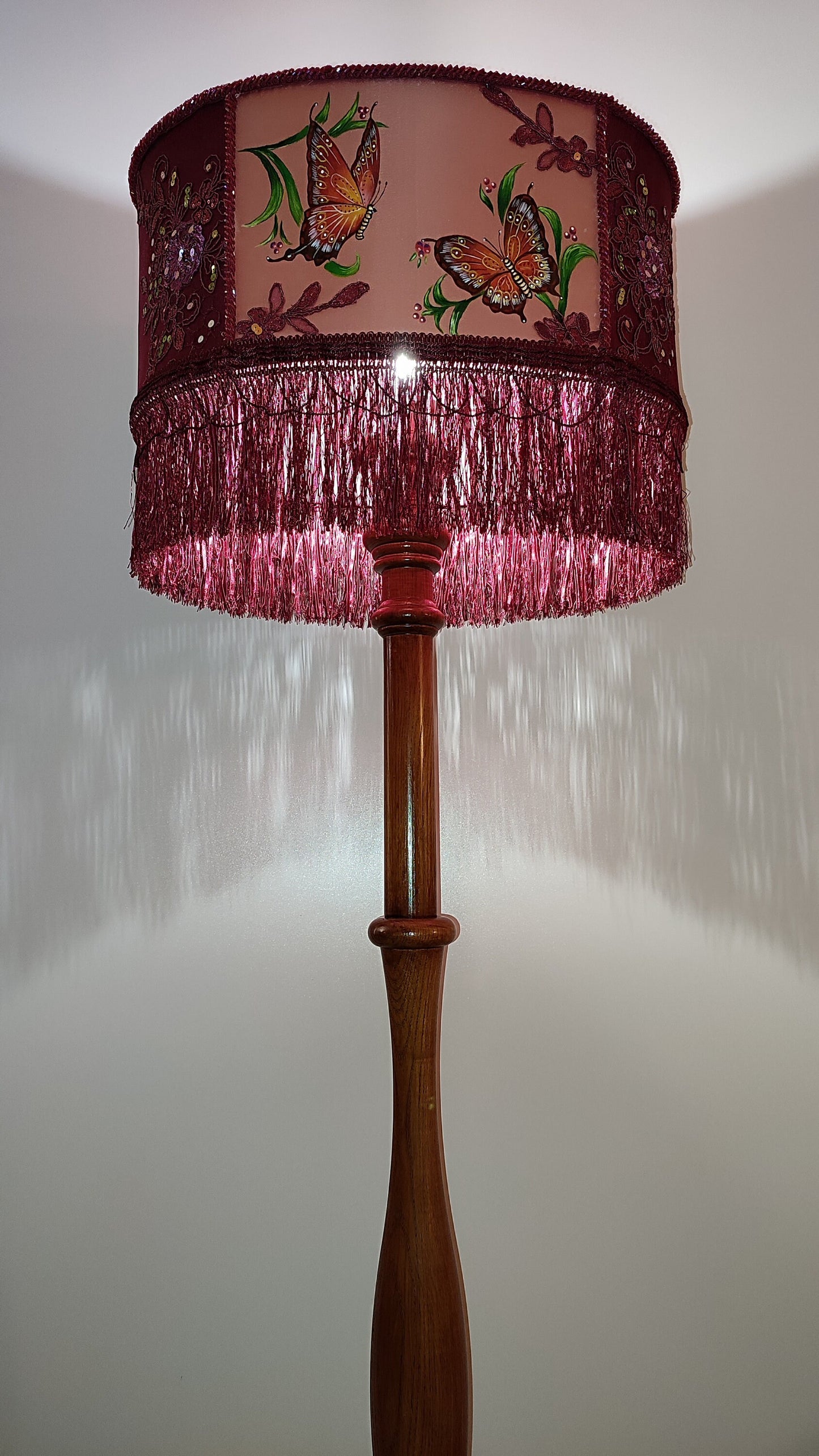 Unique lamp, floor lamp,handmade home lamp, art deco lamp, burgundy lampshade, Vintage Decor, Rustic Lamp. 1805