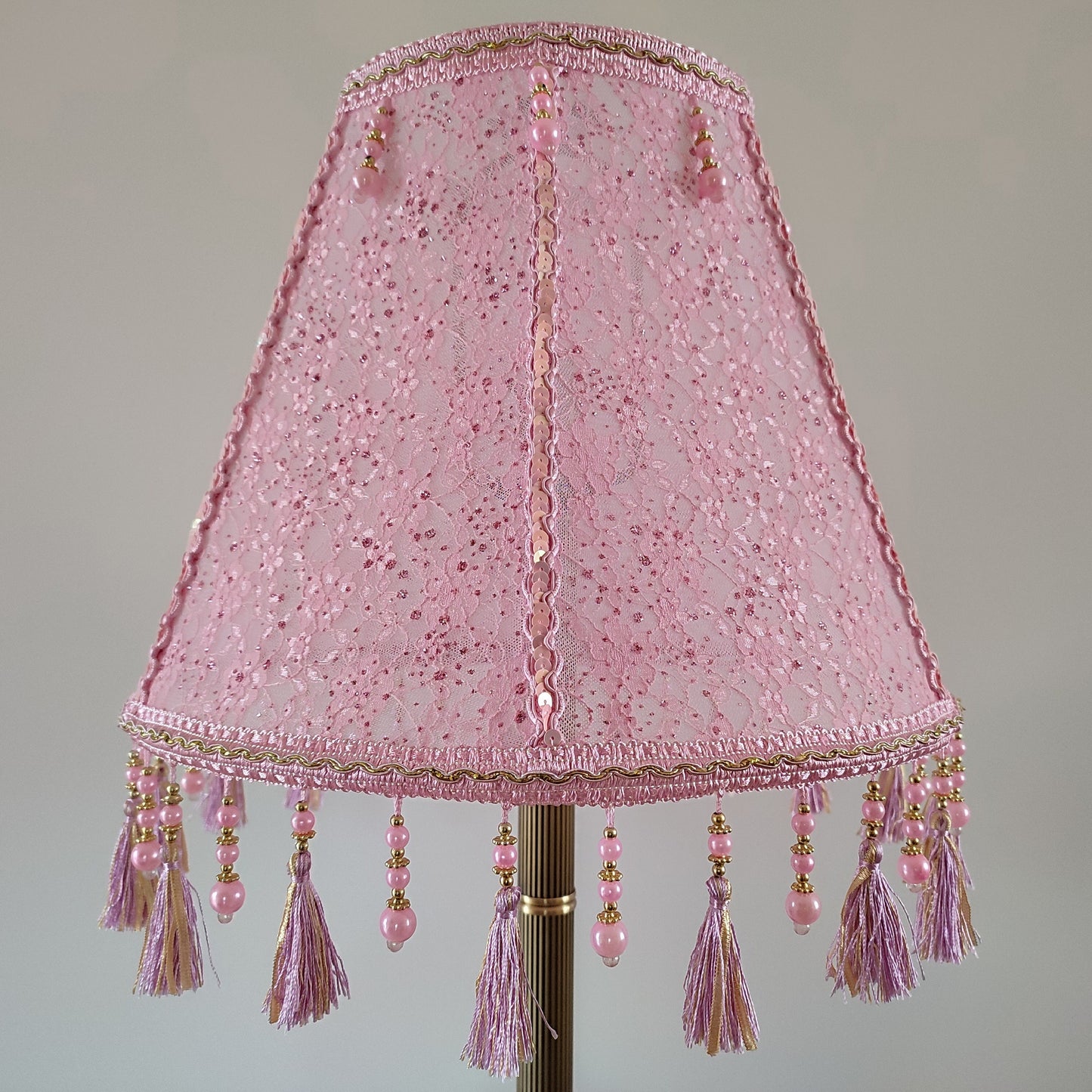 Pink guipure lampshade with rhinestones - a chic accessory for a handmade table lamp. 0504