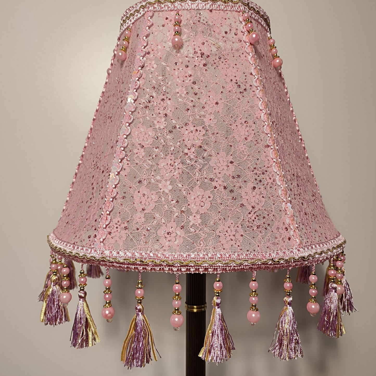 Pink guipure lampshade with rhinestones - a chic accessory for a handmade table lamp. 0504