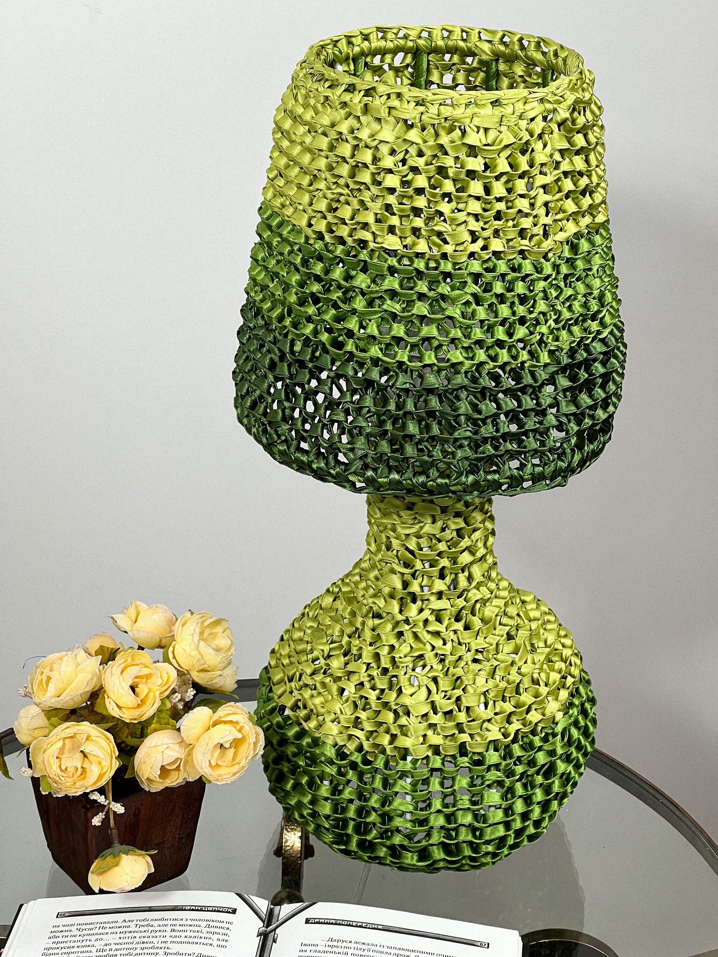 Victorian wicker green table lamp, handmade. unique lamp. 4302