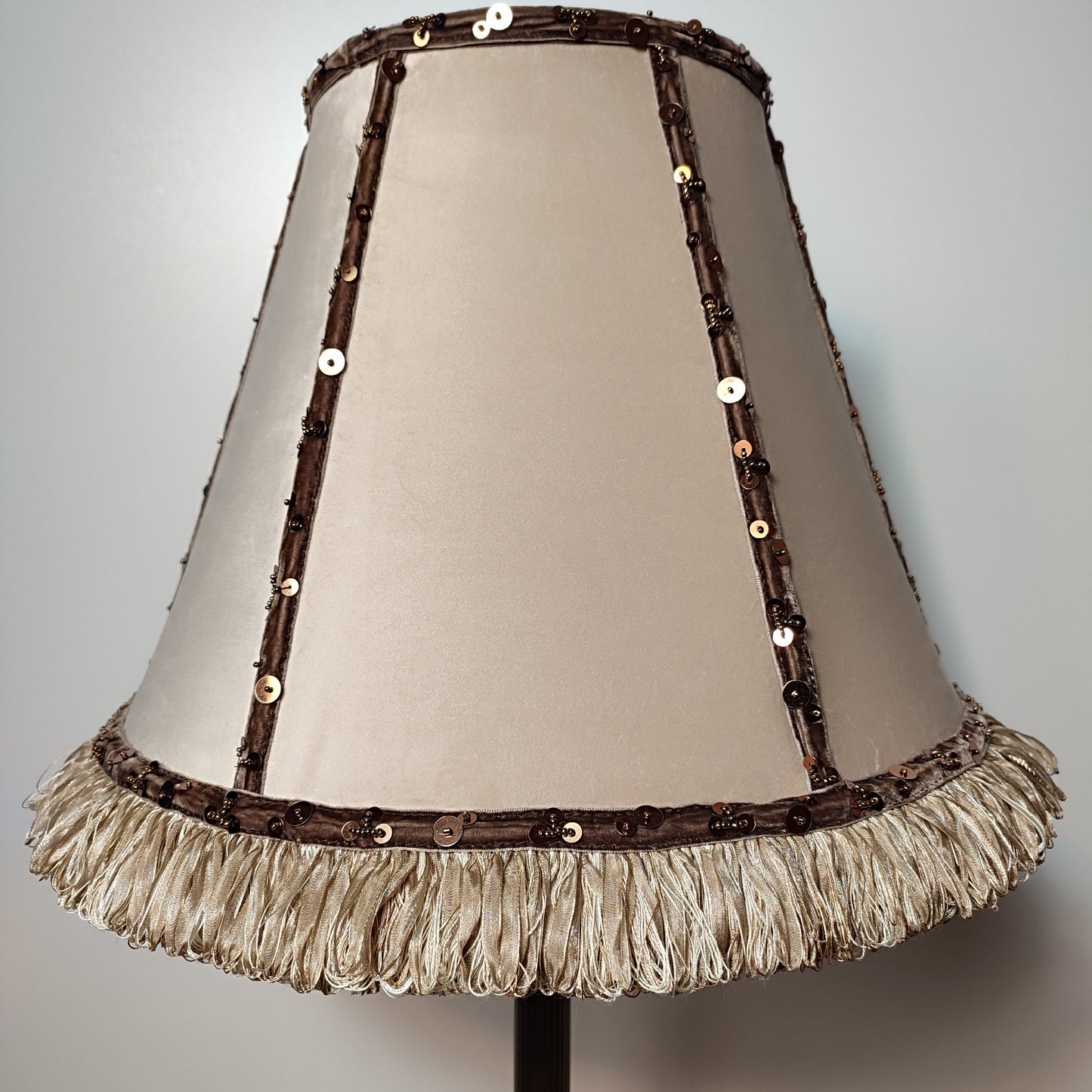 Vintage lampshade with sequins and fringe. American mount. 0501