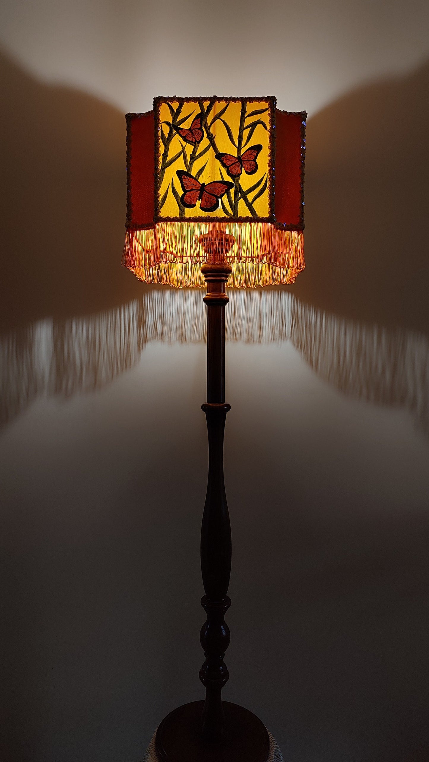 Orange lampshade, art deco lampshade, unique hand-painted lampshade. 2807