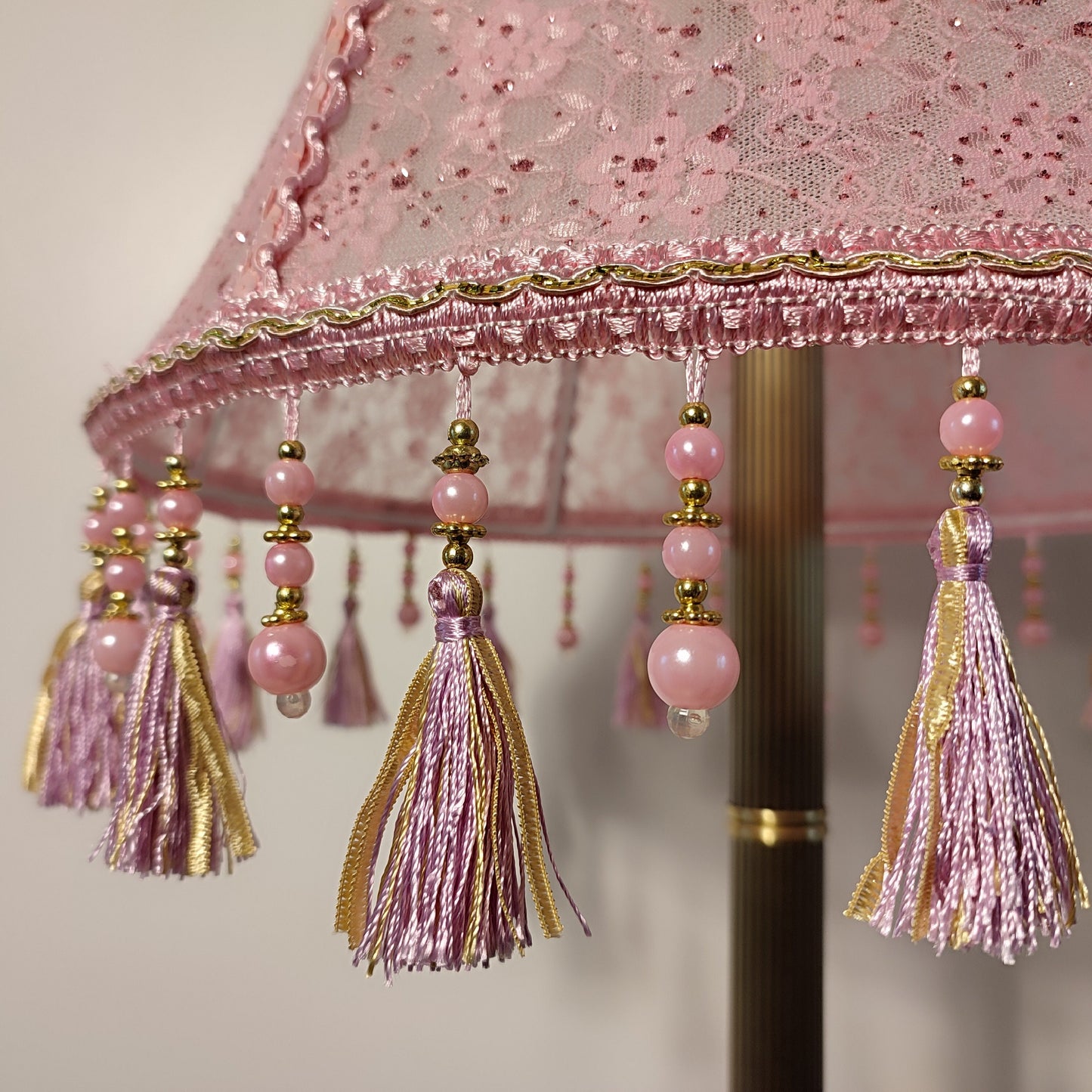 Pink guipure lampshade with rhinestones - a chic accessory for a handmade table lamp. 0504