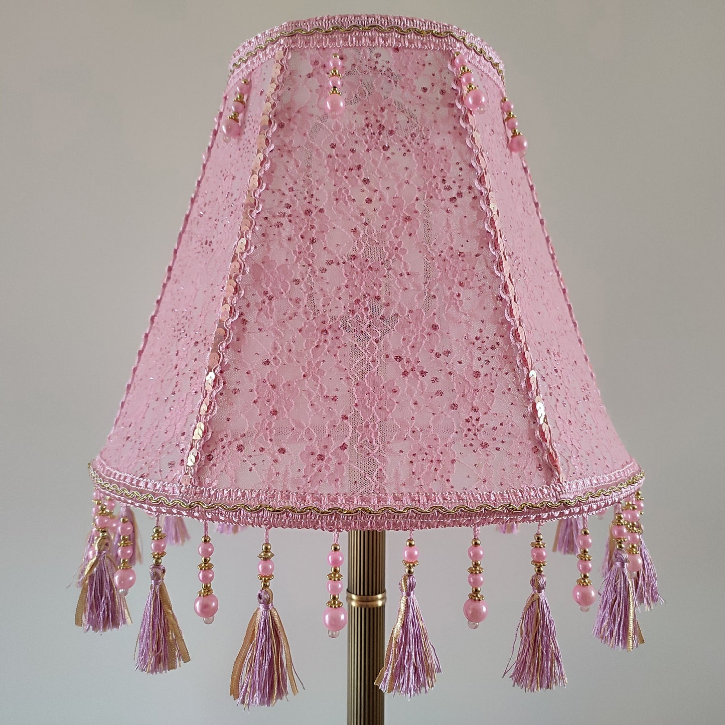 Pink guipure lampshade with rhinestones - a chic accessory for a handmade table lamp. 0504