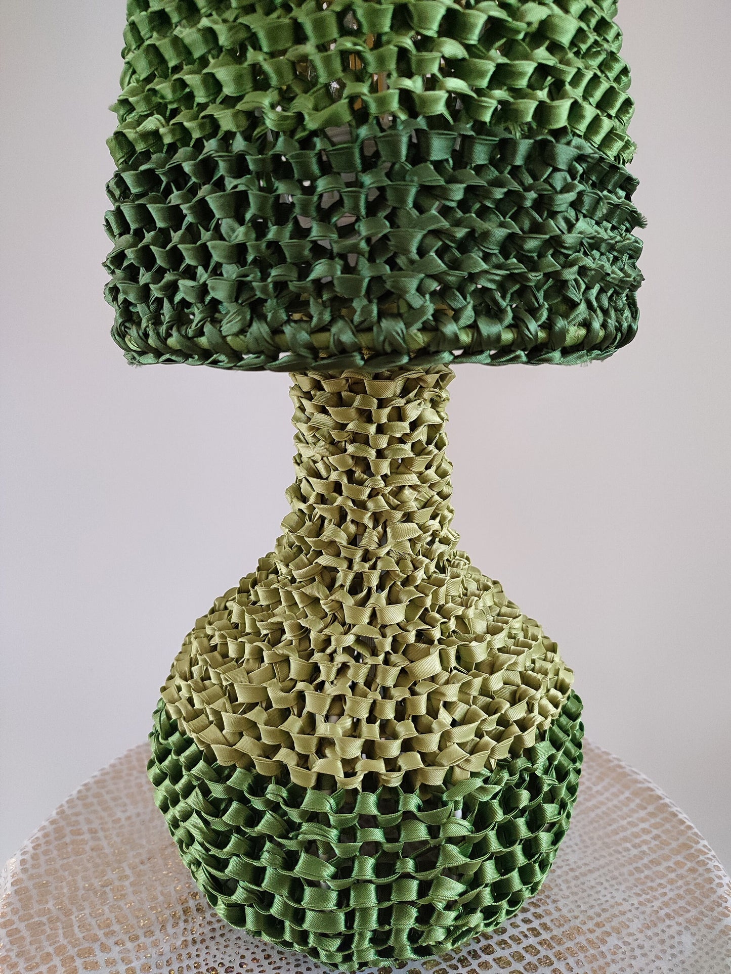 Victorian wicker green table lamp, handmade. unique lamp. 4302