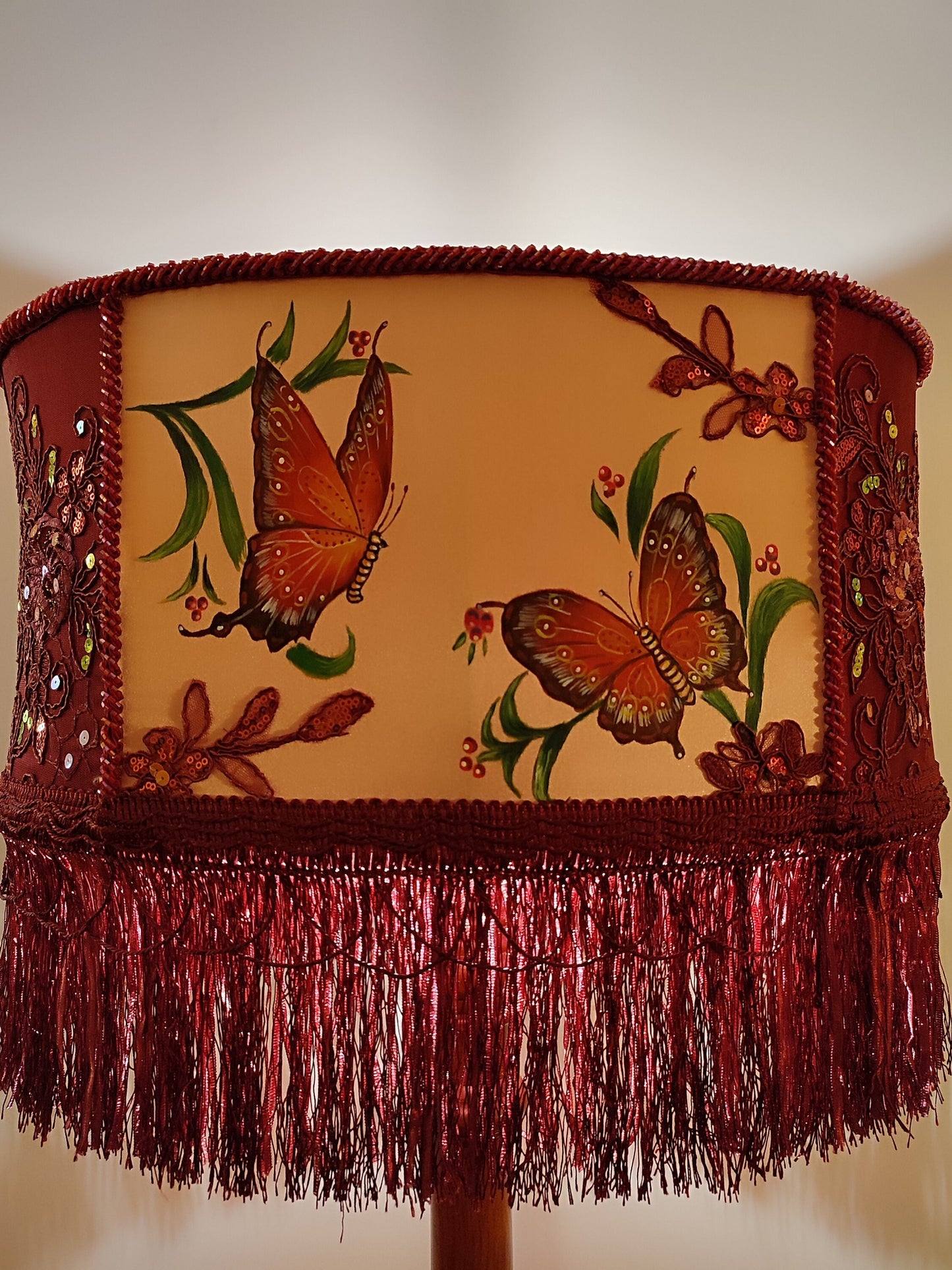 Unique lamp, floor lamp,handmade home lamp, art deco lamp, burgundy lampshade, Vintage Decor, Rustic Lamp. 1805