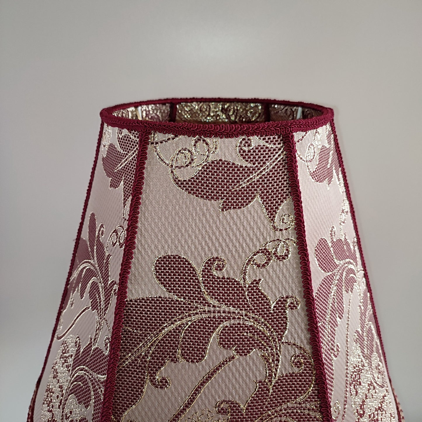 Retro burgundy lampshade with an elegant tassel and beaded details. 4503