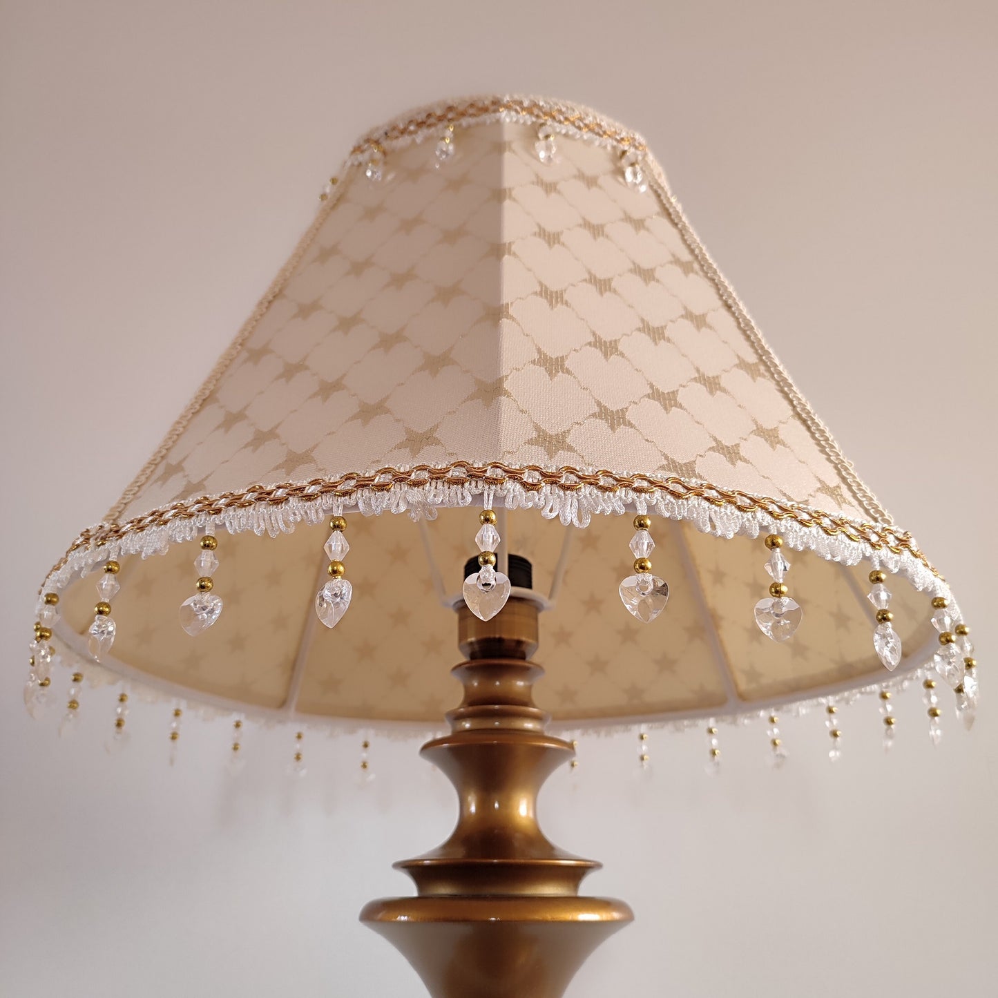 Victorian Lampshade - Gold Brocade with Printed Pattern and Fringe. 1120