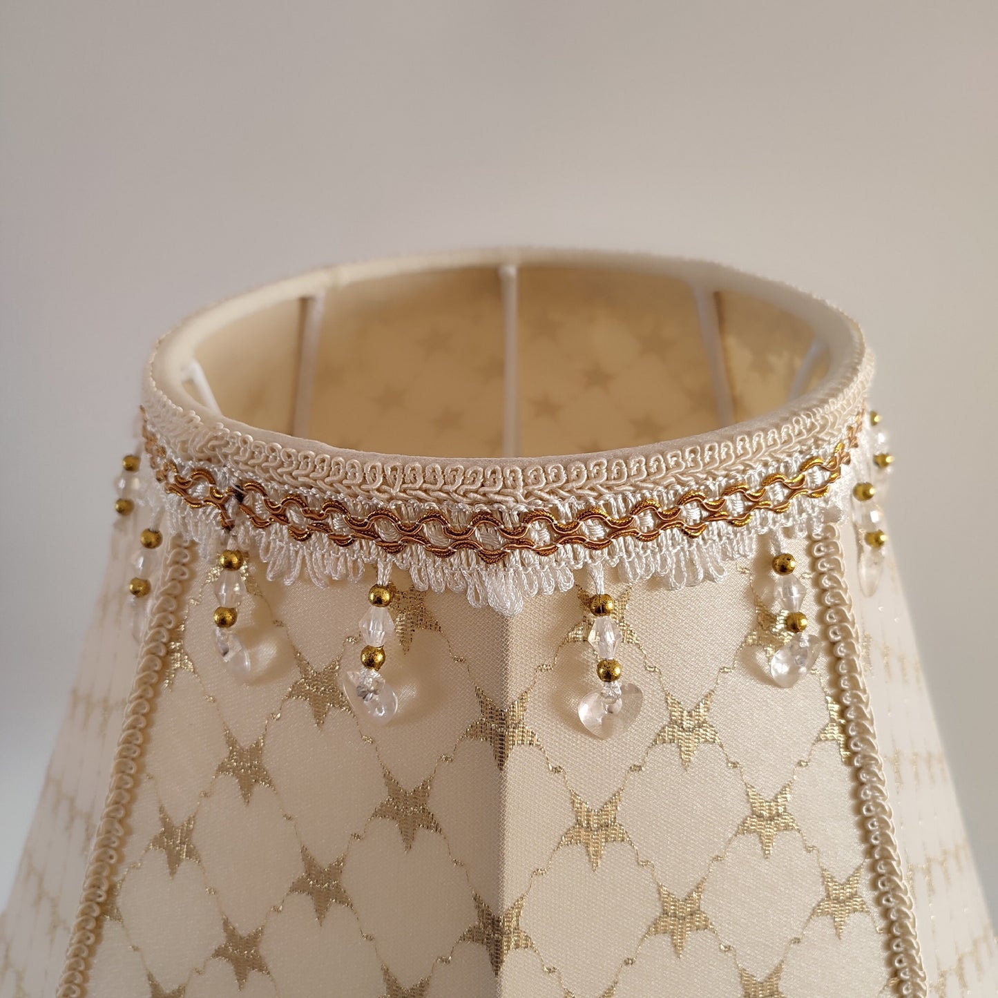 Victorian Lampshade - Gold Brocade with Printed Pattern and Fringe. 1120