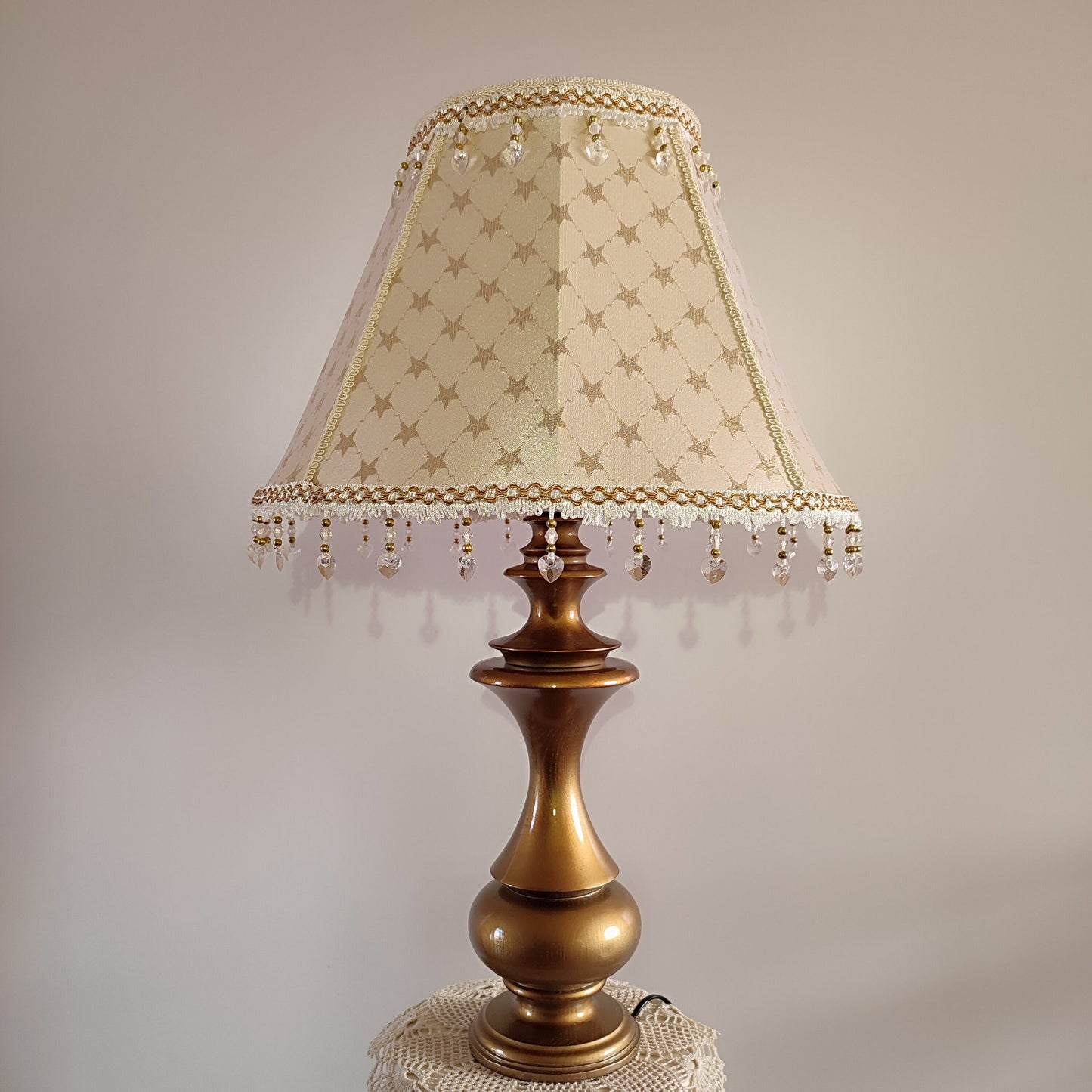 Victorian Lampshade - Gold Brocade with Printed Pattern and Fringe. 1120