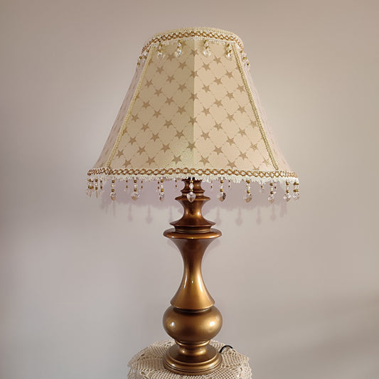 Victorian Lampshade - Gold Brocade with Printed Pattern and Fringe. 1120