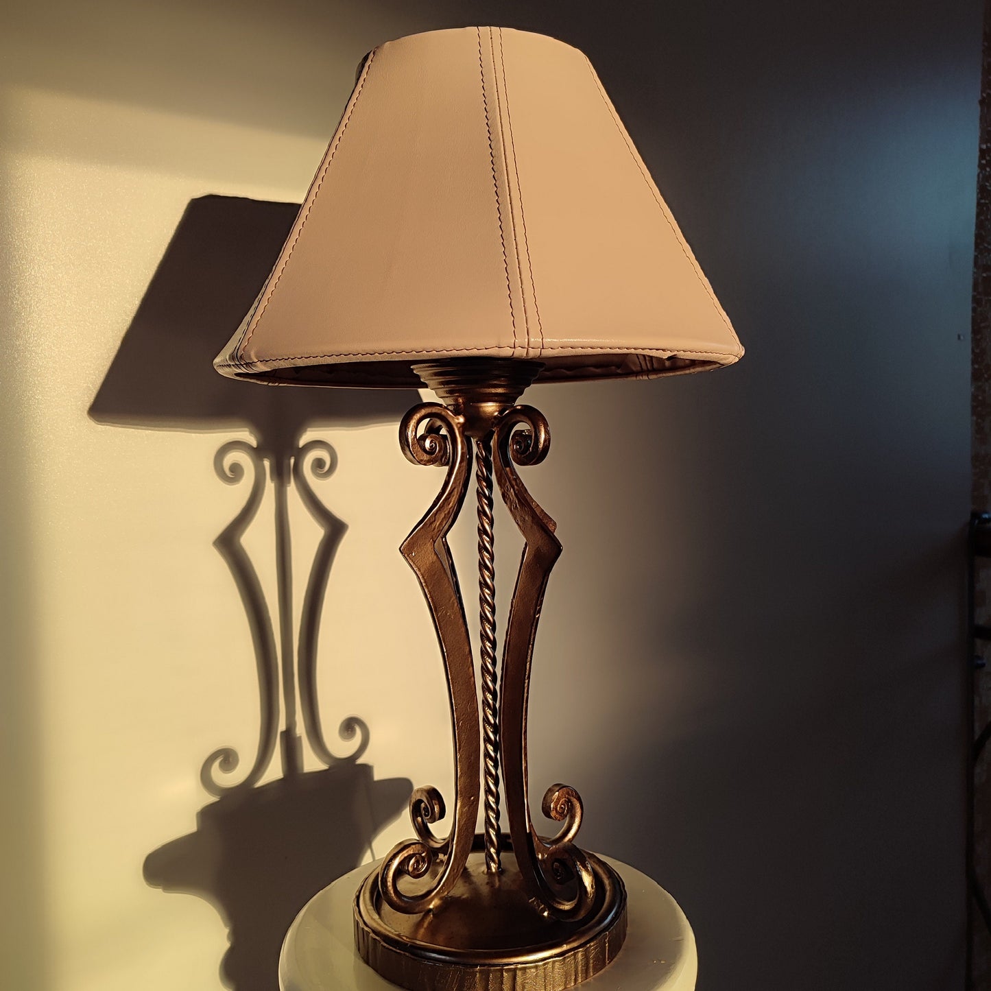 Table lamp, unique lamp shades, custom base, leather lampshade. 8304