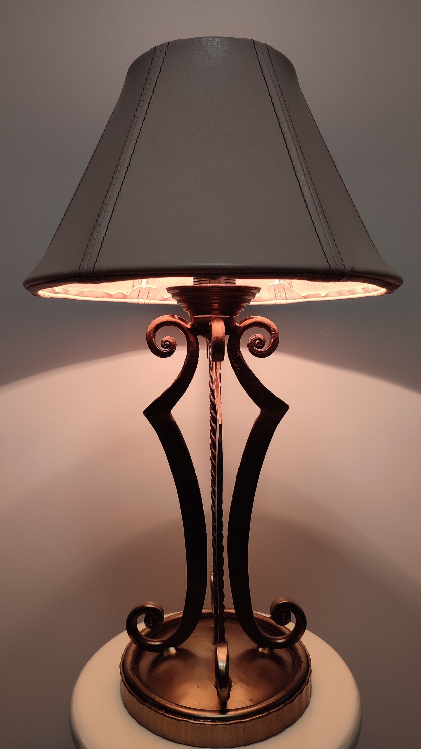 Table lamp, unique lamp shades, custom base, leather lampshade. 8304