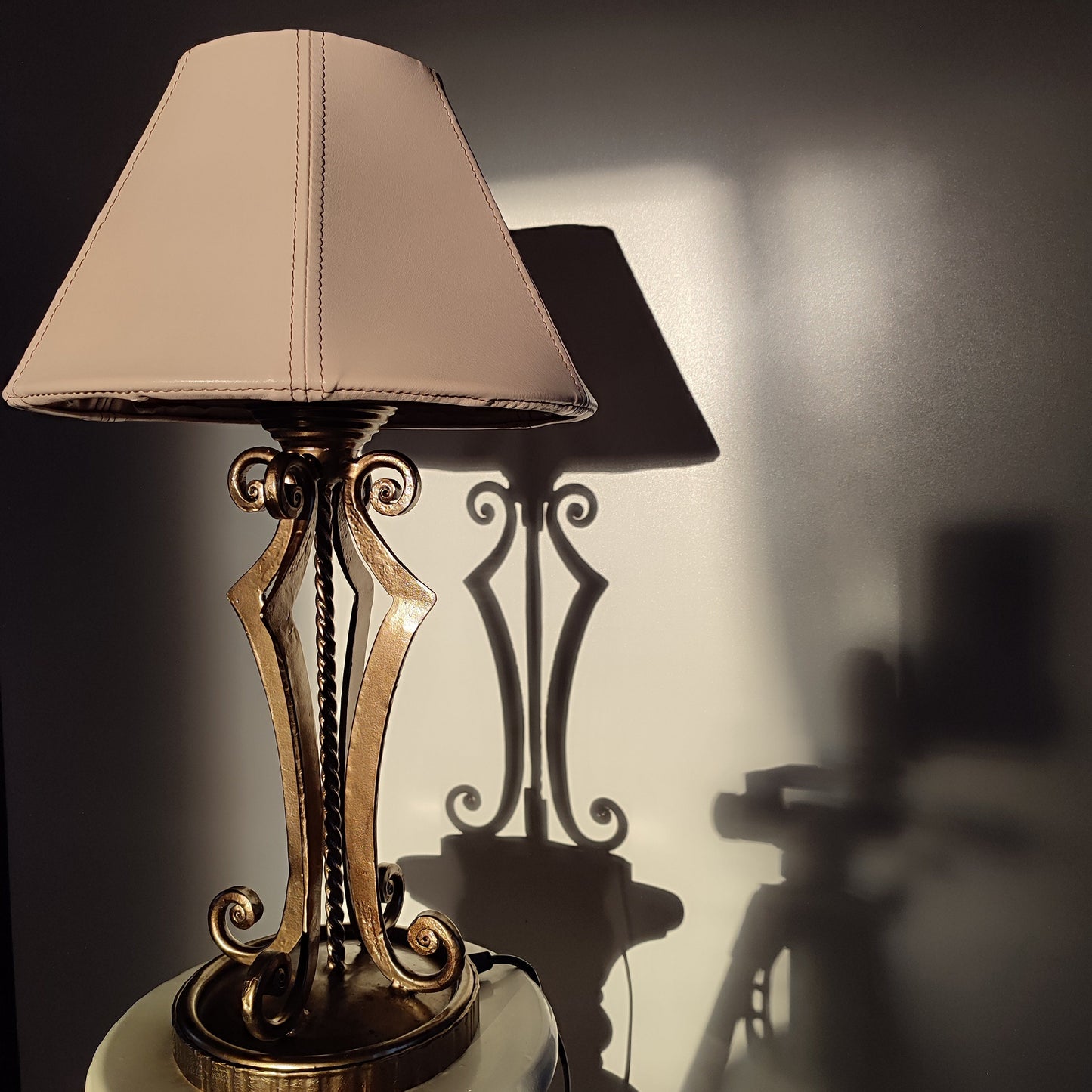 Table lamp, unique lamp shades, custom base, leather lampshade. 8304
