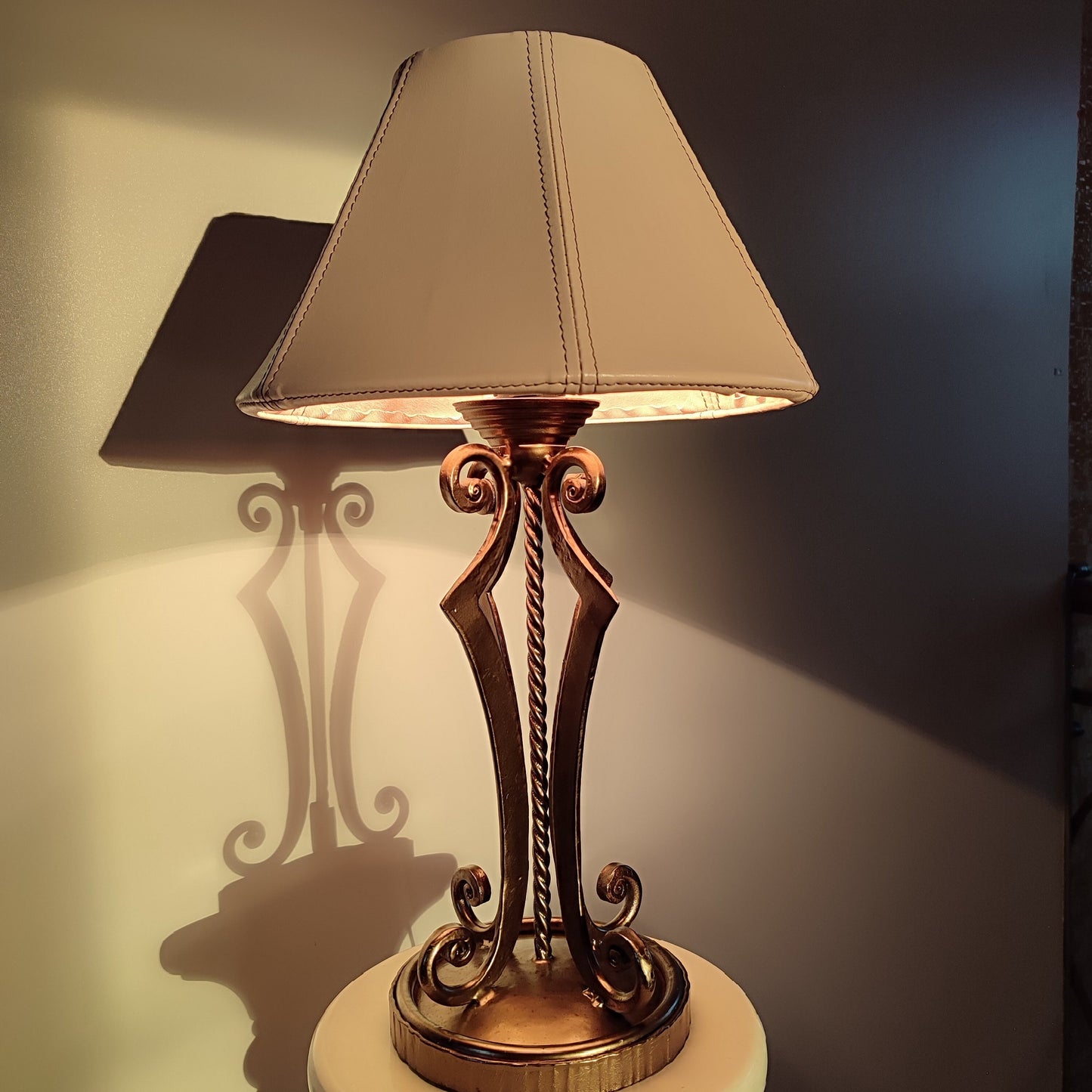 Table lamp, unique lamp shades, custom base, leather lampshade. 8304