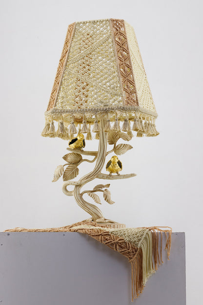 Metal table lamp. Handmade Victorian crochet table lamp. 6406