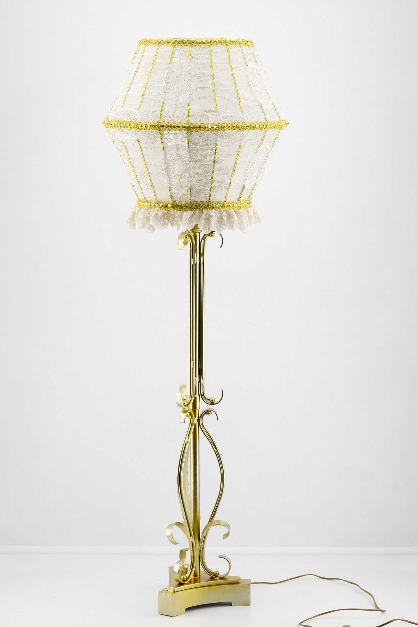 French Fairy Lampshade - Guipure and Tulle with Decorative Gold Ribbon. 0101