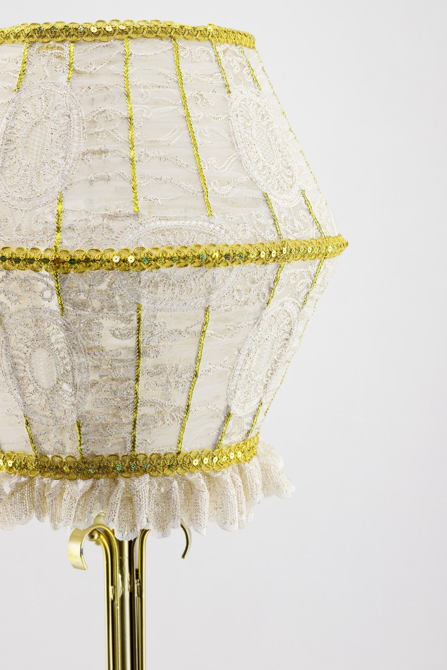French Fairy Lampshade - Guipure and Tulle with Decorative Gold Ribbon. 0101