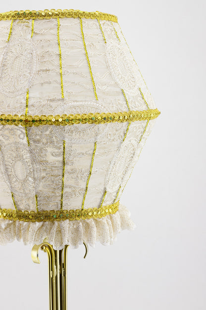 French Fairy Lampshade - Guipure and Tulle with Decorative Gold Ribbon. 0101