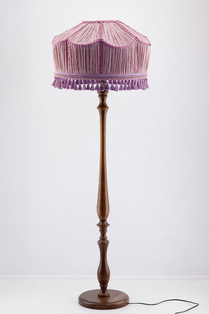 Lampshade. Large lilac lampshade with handmade fringe. 1703