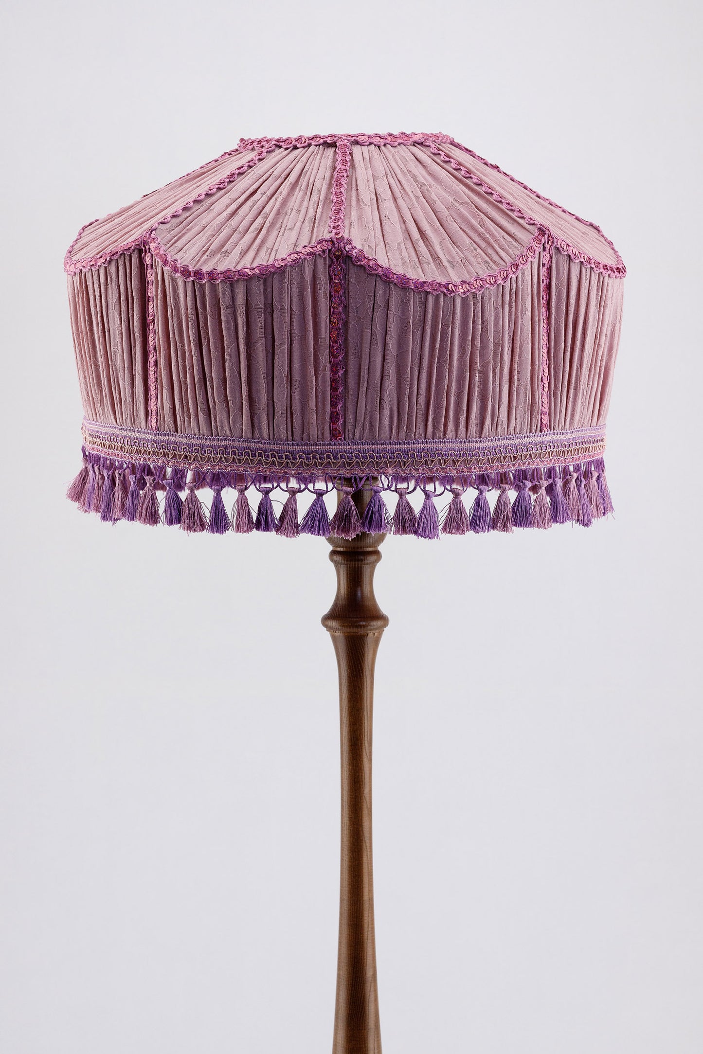 Lampshade. Large lilac lampshade with handmade fringe. 1703