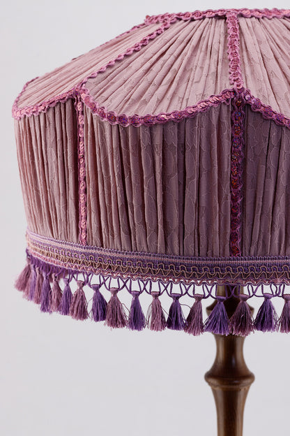 Lampshade. Large lilac lampshade with handmade fringe. 1703