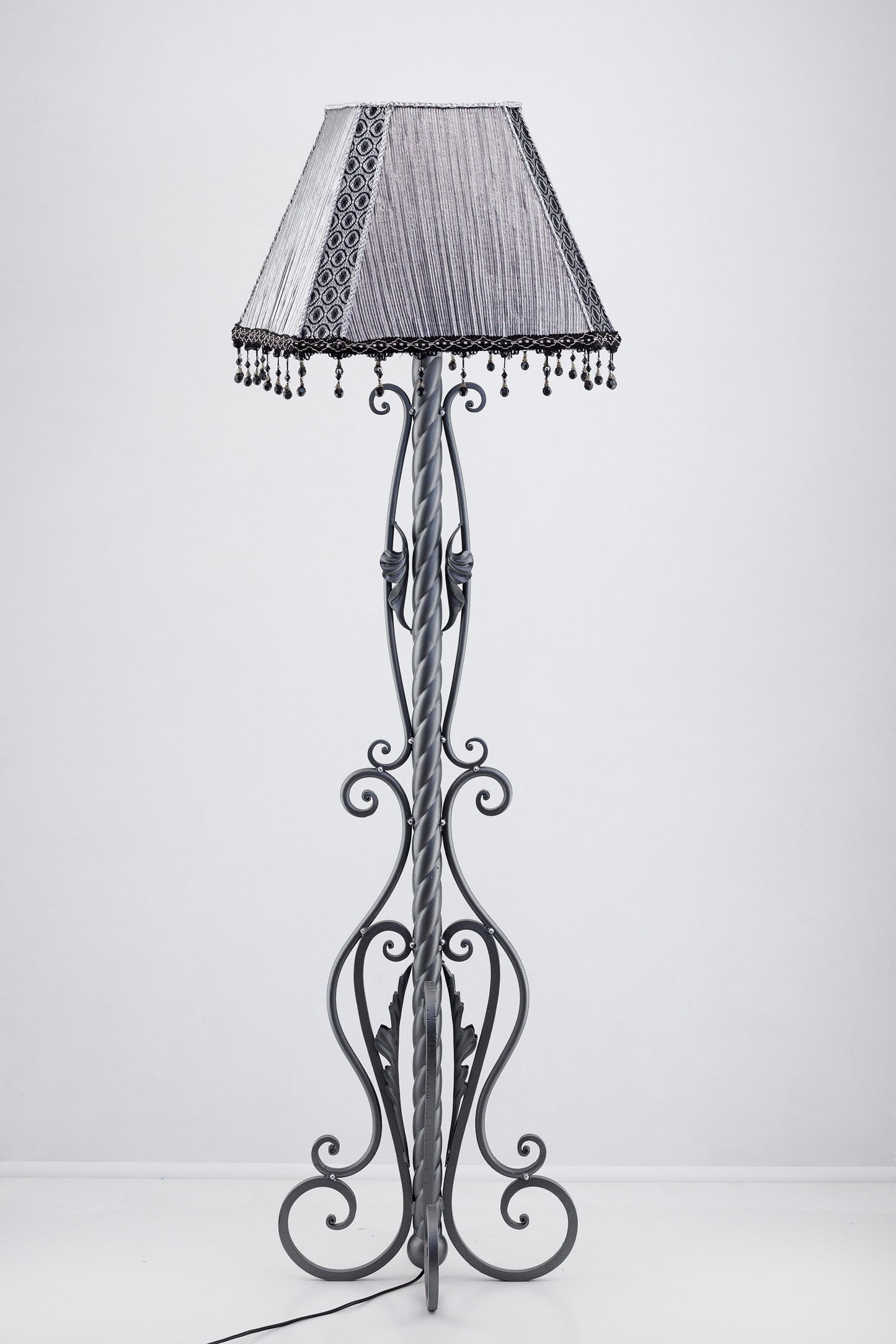 Silver fabric lampshade for a unique floor lamp, for an original interior. № 3401