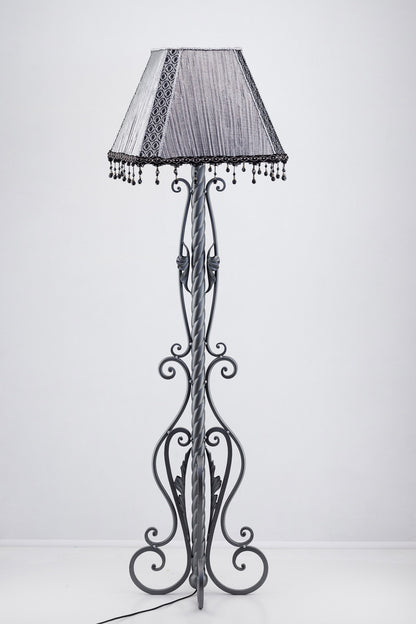 Silver fabric lampshade for a unique floor lamp, for an original interior. № 3401