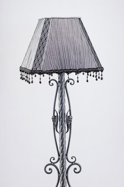 Silver fabric lampshade for a unique floor lamp, for an original interior. № 3401