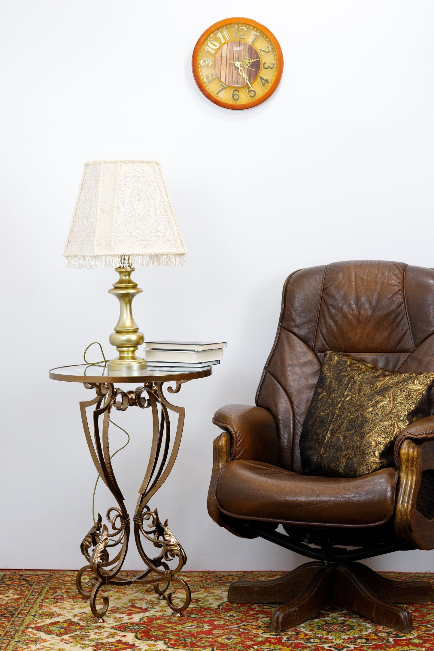 Victorian beige brocade lampshade.